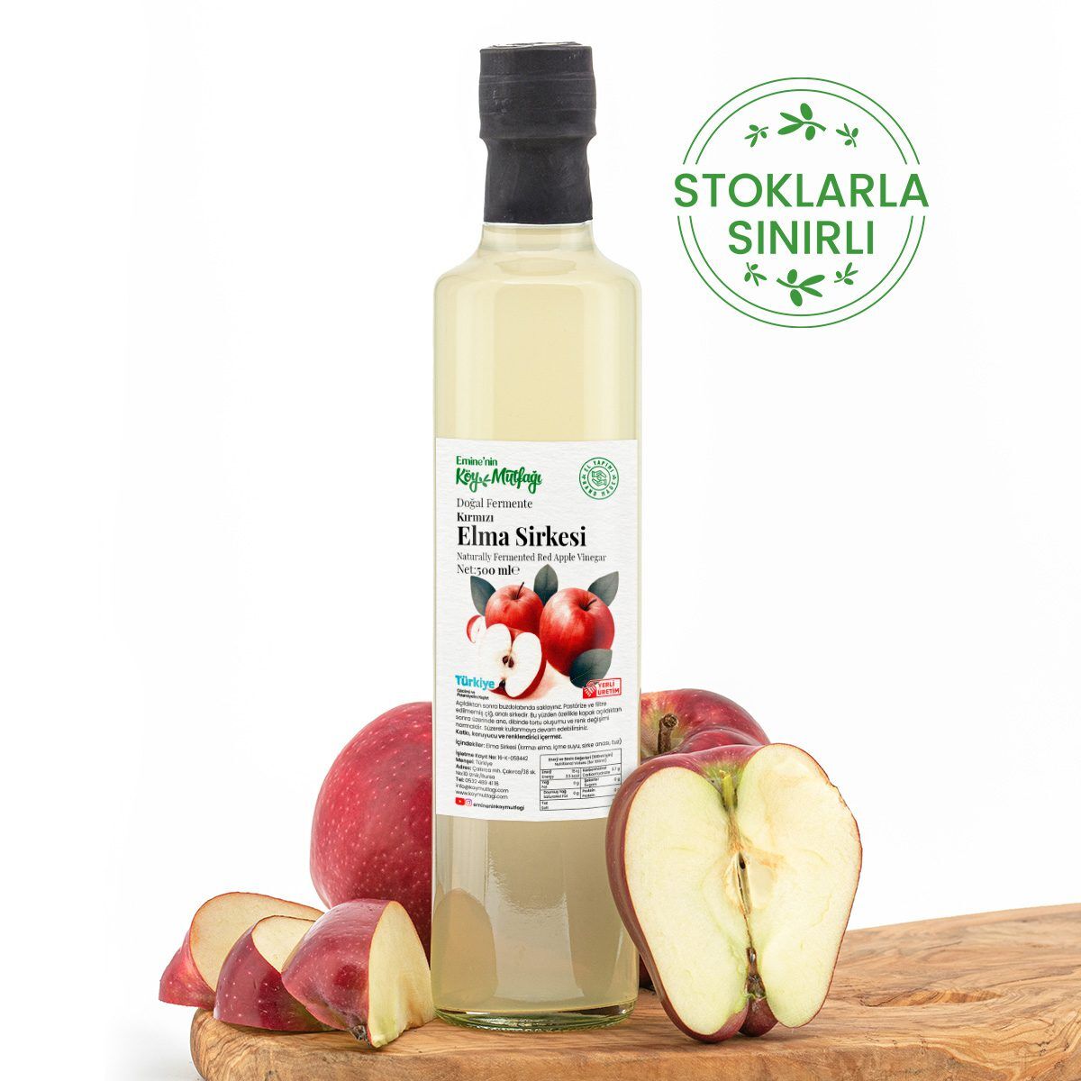 doğal-fermente-analı-elma-sirkesi-organik-500ml-cam-şişede Doğal Fermente Elma Sirkesi 500ml - Görsel 1
